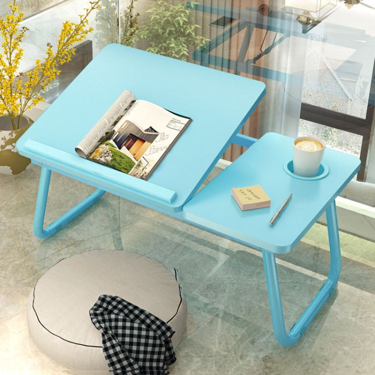 Adjustable Folding Laptop Desk with Cup Holder and Four-Speed Lifting Table - Sky Blue, 55x32x25cm