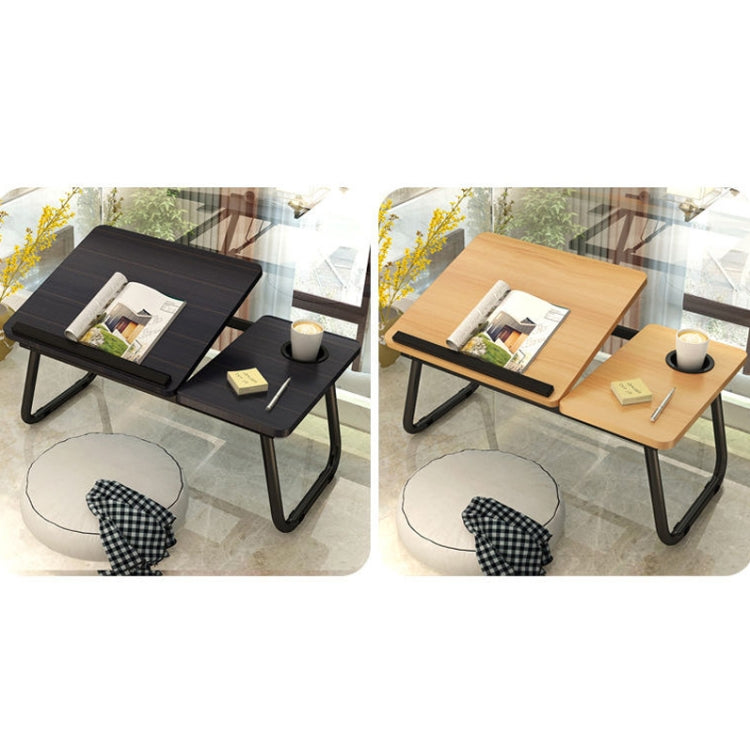 Adjustable Folding Laptop Desk with Cup Holder and Walnut Finish