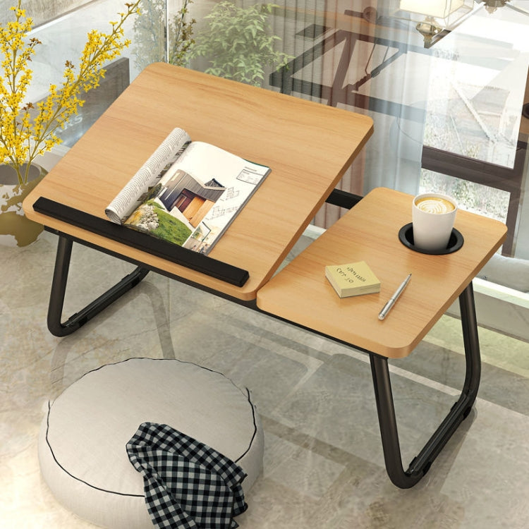 Adjustable Folding Laptop Desk with Cup Holder and Walnut Finish