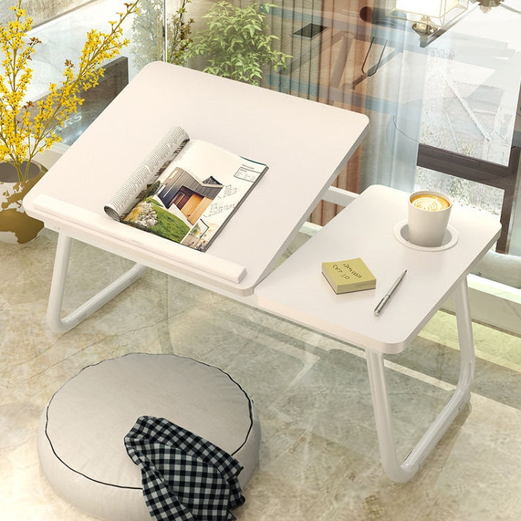 Adjustable Folding Laptop Desk with Cup Holder - Aurora White, Size: 55x32x25cm