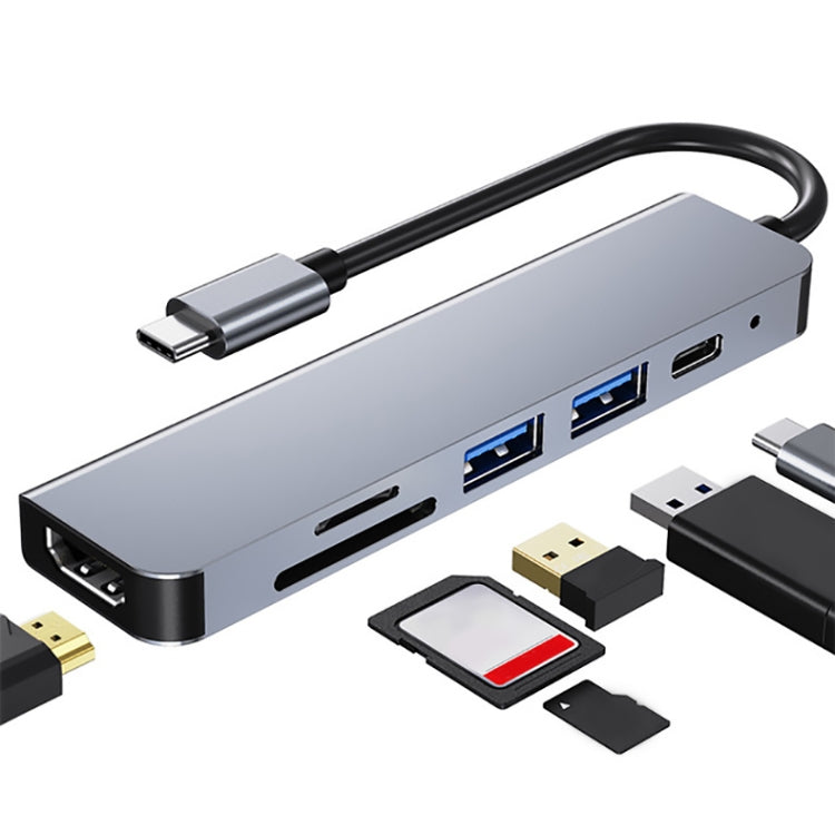 6-in-1 USB-C Hub with 4K HDMI, SD/TF Card Slots, and PD Charging