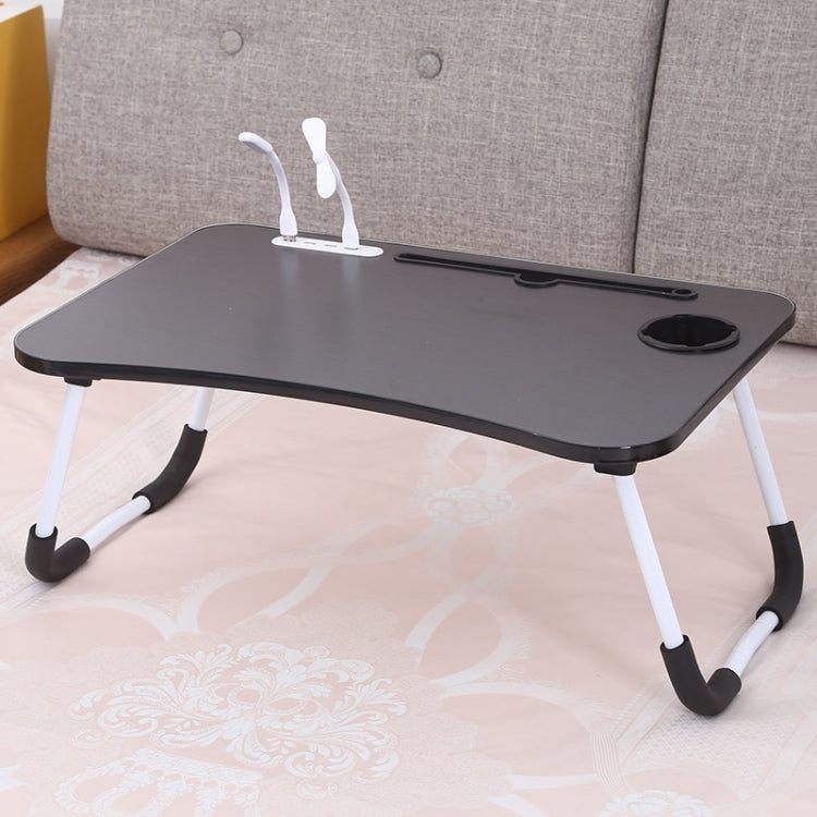USB Folding Computer Desk With Fan & Lamp, Size: 60x40x28cm (Cool Black)