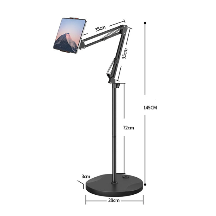 D09 Lazy Mobile Phone Stand with 1.4M Folding Arm and 360-Degree Rotation