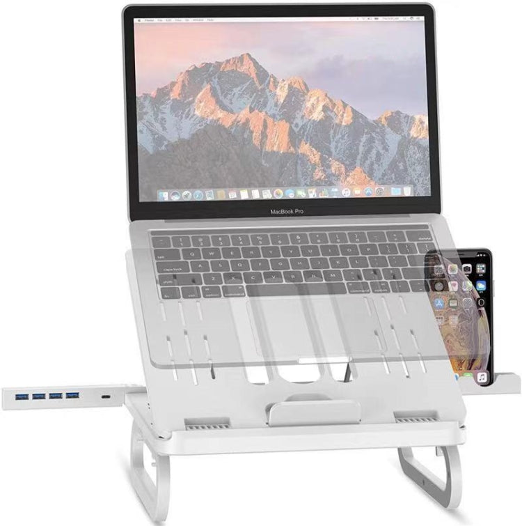 Foldable Notebook Stand with 10-Speed Adjustment and Detachable Accessories 3.0HUB (White)