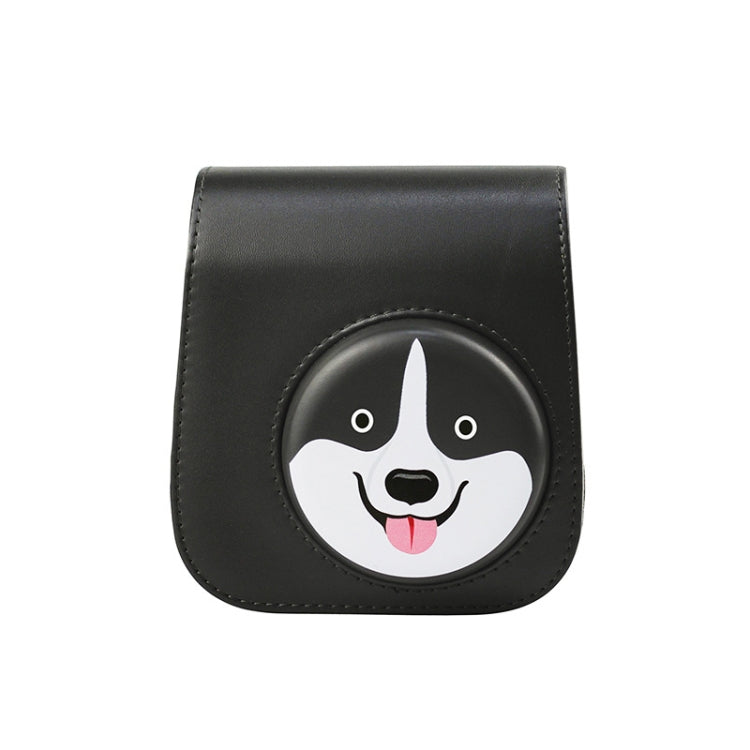 Cartoon Full Body Camera PU Leather Case Bag for FUJIFILM instax mini 9 / mini 11 / mini 8 - Gray Black Husky
