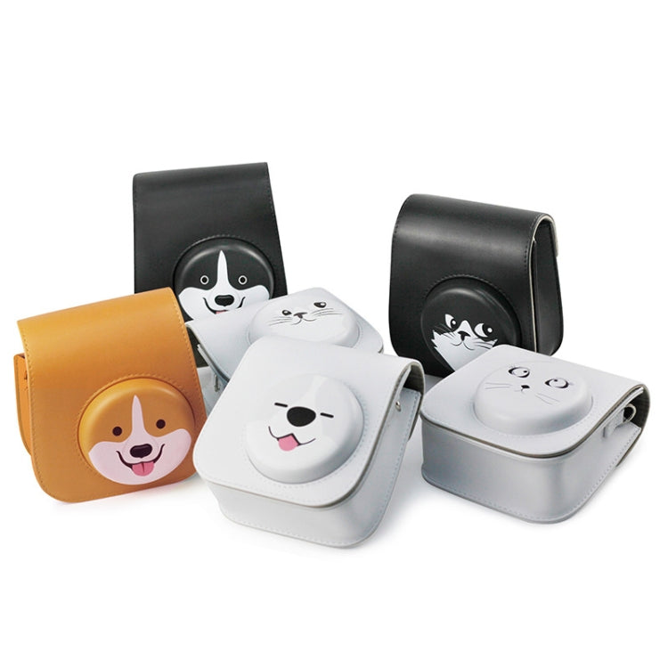 Cartoon Full Body Camera PU Leather Case Bag for FUJIFILM instax mini 9 / mini 11 / mini 8 - Gray Black Husky