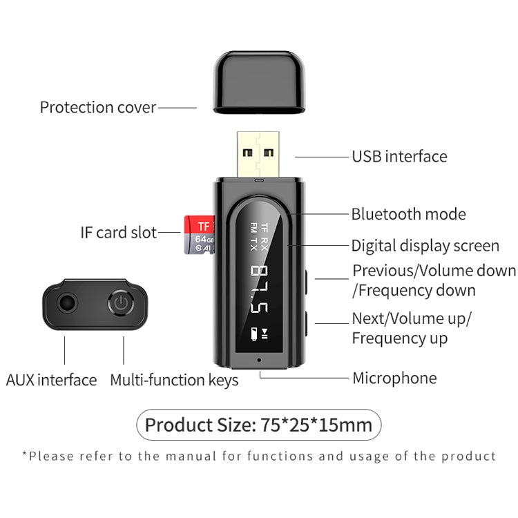 K9 USB Car Bluetooth 5.0 Adapter Receiver with Dual Output Stereo Transmitter