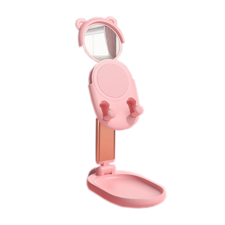 Desktop Phone Holder Beauty Mirror Folding Storage Holder - Pink