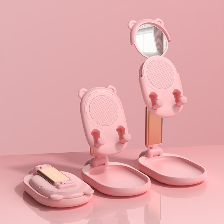 Desktop Phone Holder Beauty Mirror Folding Storage Holder - Pink