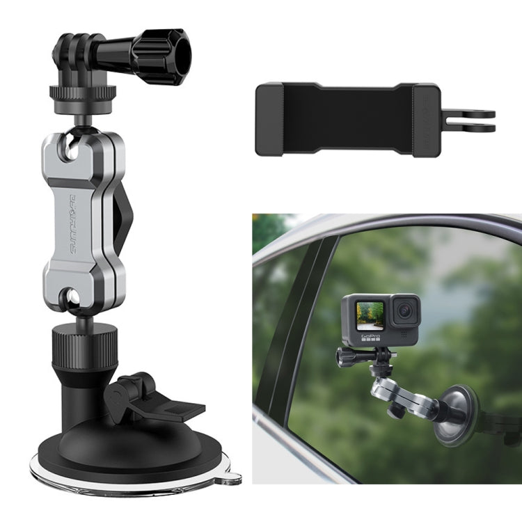 Sunnylife Aluminum Alloy Phone Holder Car Suction Cup Bracket for GoPro, DJI Osmo Action, and More - Bracket + Mobile Phone Clip