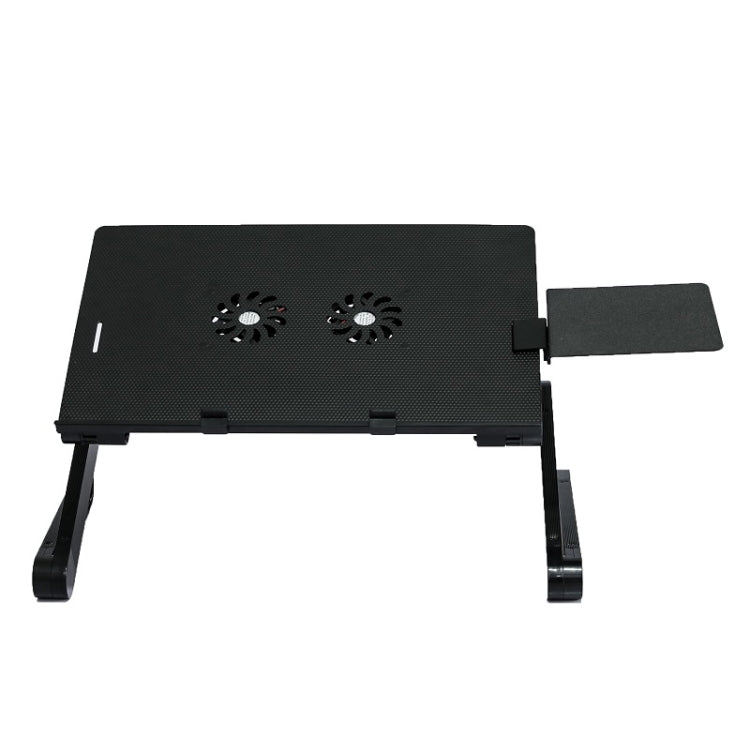 Adjustable Height T8 Folding Laptop Desk with Cooling Fan and Mouse Board (Black)