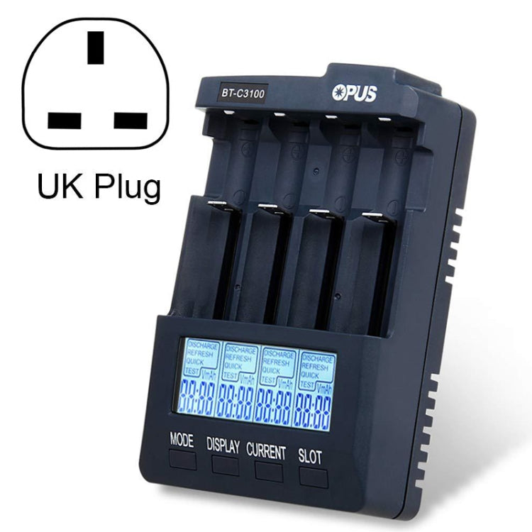 Intelligent 4-Slot Battery Charger with LCD Screen and Flexible Charging Options (UK Plug)