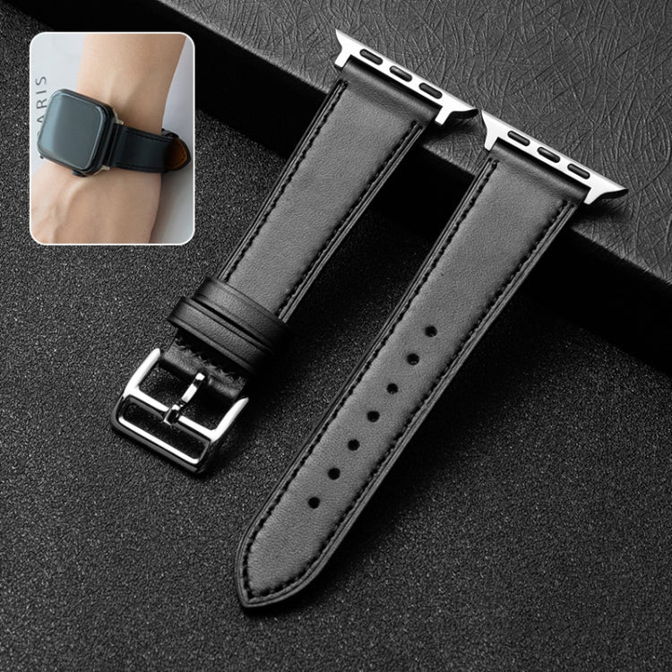 Black Cowhide Leather Watch Band for Apple Watch Series 8, SE, and 3 - 38mm/40mm/41mm