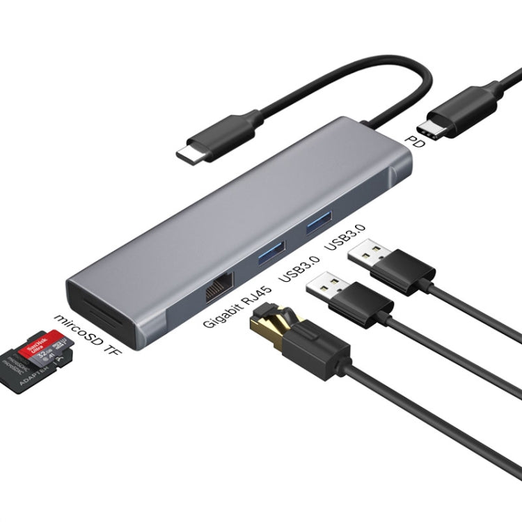 6-in-1 Silver Gray Type-C Docking Station Multifunction Adapter
