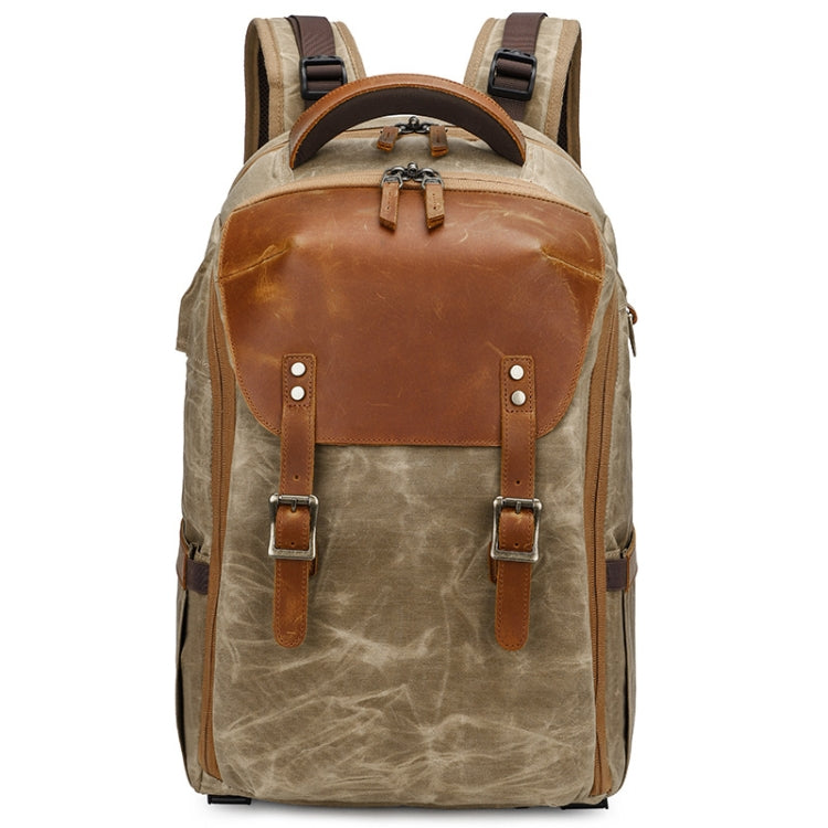 Waterproof Batik Canvas Camera Backpack for Outdoor Photography (Khaki)
