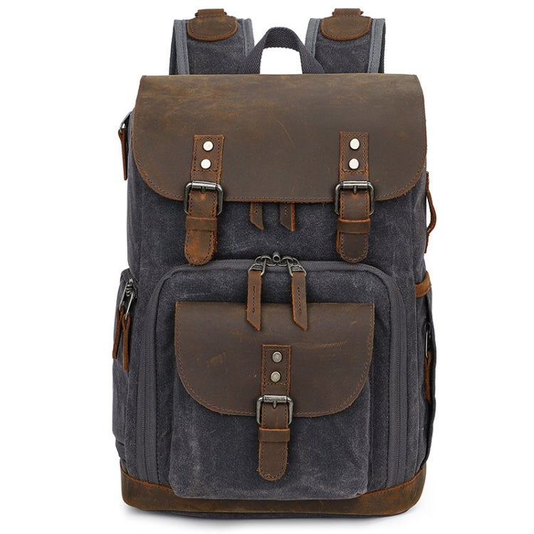 Retro Design Waterproof Camera Backpack with Leather Decoration (Gray)