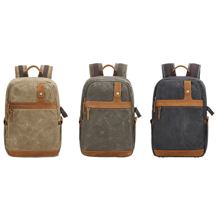 Khaki Waterproof Batik Canvas Camera Backpack for Outdoor SLR Digital Camera