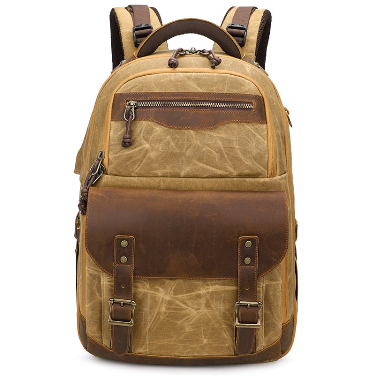 Retro SLR Camera Bag with Batik Canvas and Leather (Soil Yellow)