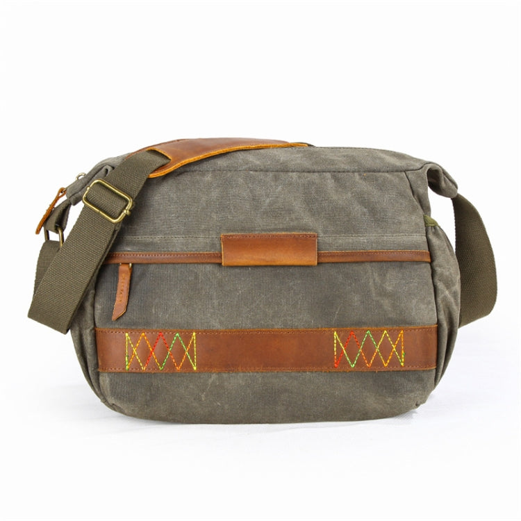 Waterproof Messenger Camera Bag with Batik Canvas and Crazy Horse Leather (Green)