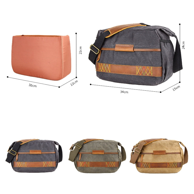 Waterproof Messenger Camera Bag with Batik Canvas and Crazy Horse Leather (Green)