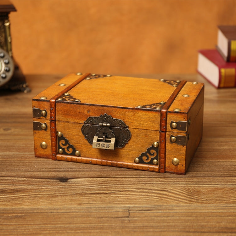 Vintage Wooden Cosmetic Storage Box with Lock - Distressed Finish