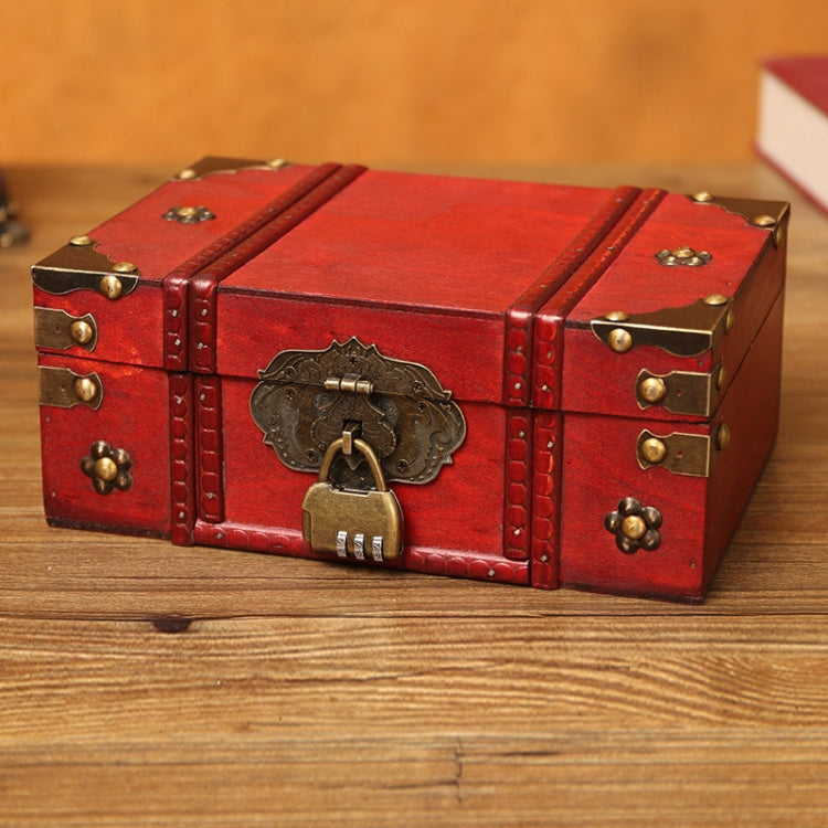 Antique Distressed Cosmetic Storage Box with Password Lock - Red