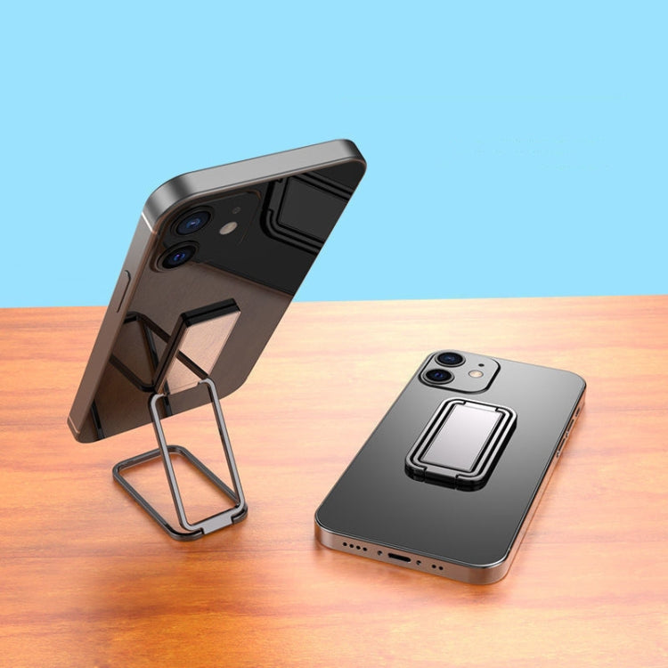 Black Square Foldable Zinc Alloy Phone and Tablet Holder with Rotating Back Stick
