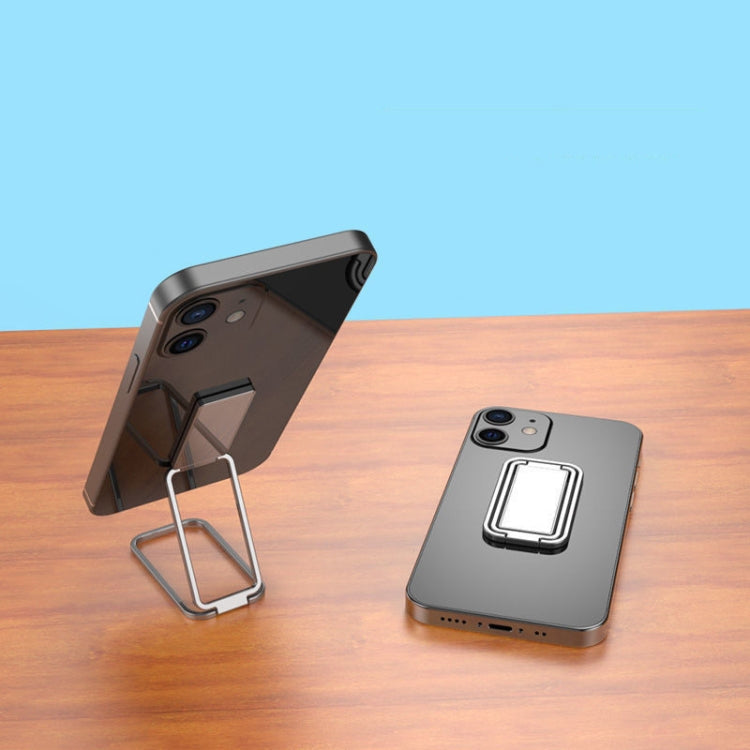 Space Silver Foldable Zinc Alloy Phone and Tablet Holder with Rotating Back Stick and Camera Protection