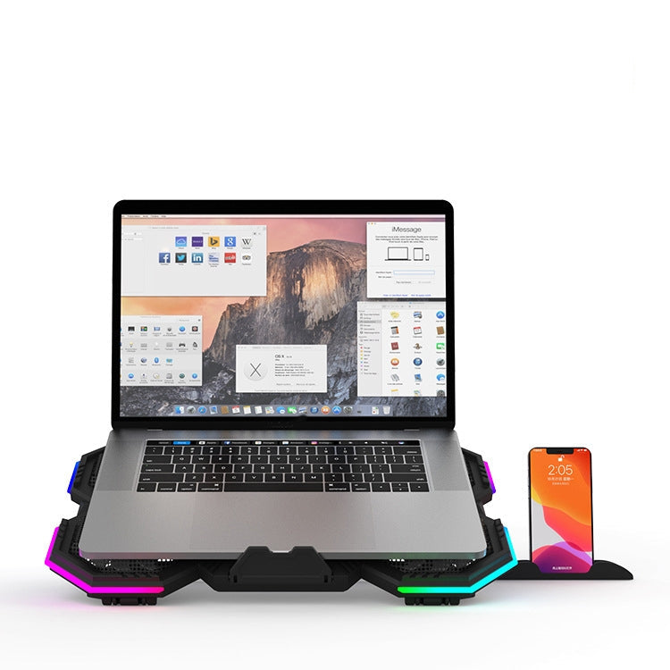 Adjustable Laptop Stand with 6 Fans and Phone Holder, Blue Light + RGB Light
