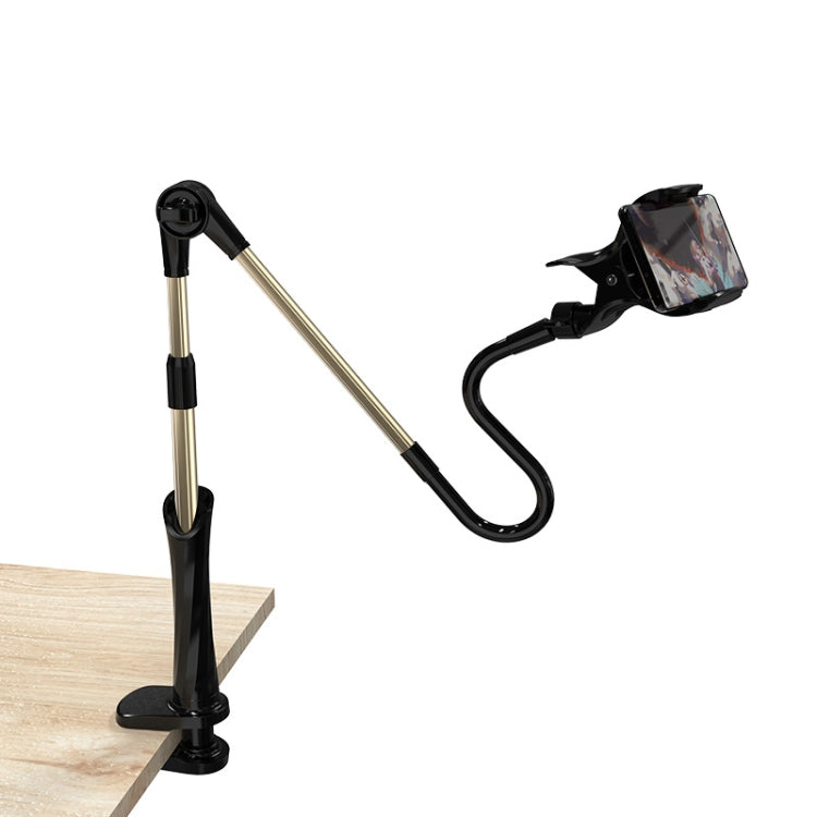 Adjustable Two-Section Arm Mobile Phone Stand for Bedside or Desktop(Black + Gold)