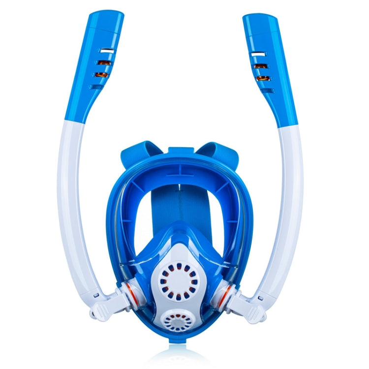 Kids Double Tube Full Dry Silicone Diving Snorkeling Mask Swimming Glasses, Size: XS (White Blue)