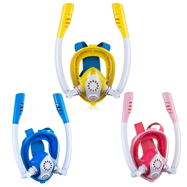 Kids Double Tube Full Dry Silicone Diving Snorkeling Mask Swimming Glasses, Size: XS (White Blue)