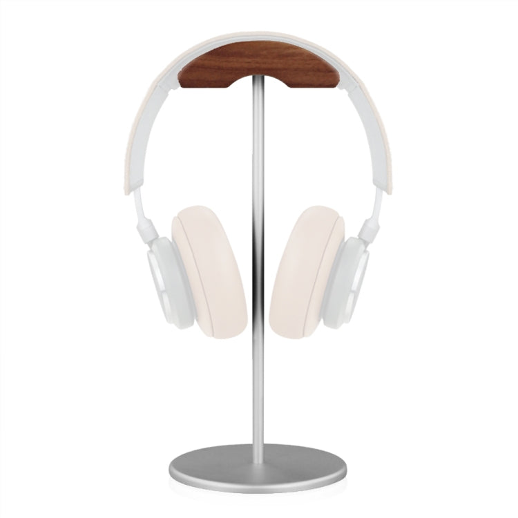 Silver Aluminum Alloy Headset Display Stand with Walnut Base