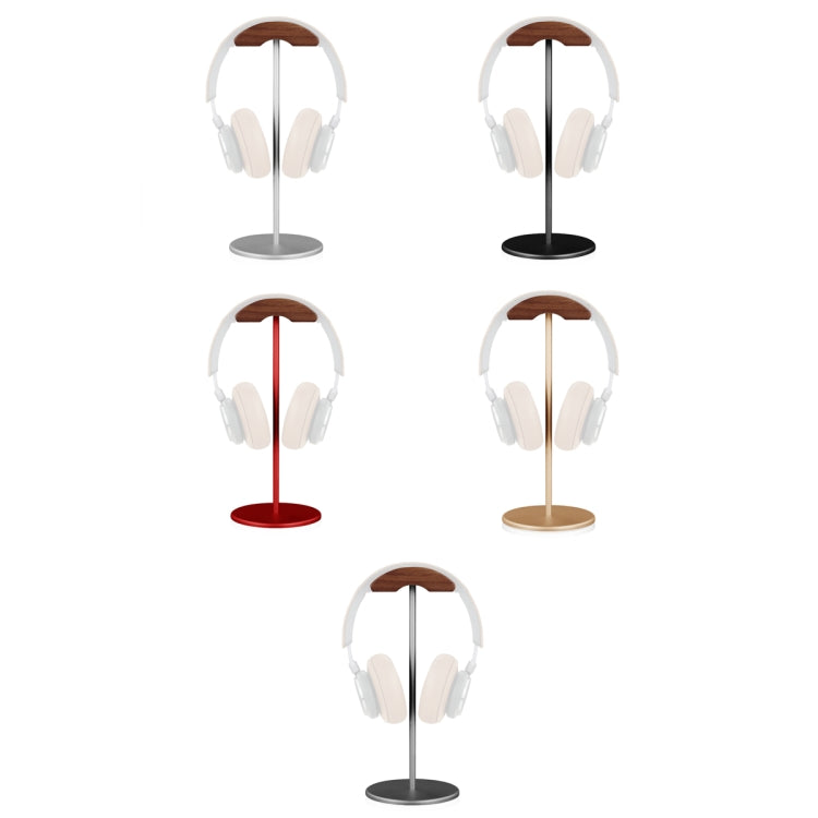 Silver Aluminum Alloy Headset Display Stand with Walnut Base