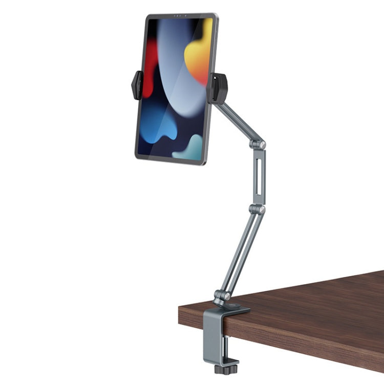 Folding Mobile Phone and Tablet Holder with Adjustable Shaft and Charging Port (Grey)