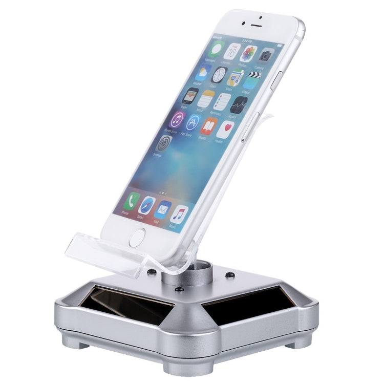 Solar Rotating Mobile Phone Stand With Colorful Light and Solar/Battery Power (Silver)