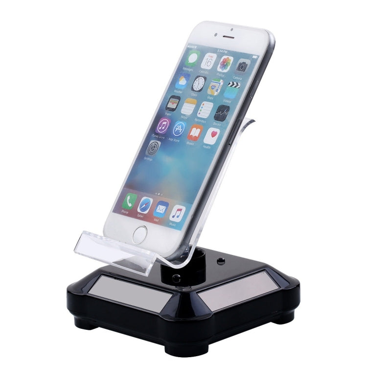 Solar-Powered Rotating Mobile Phone Stand with Colorful Lights (Black)