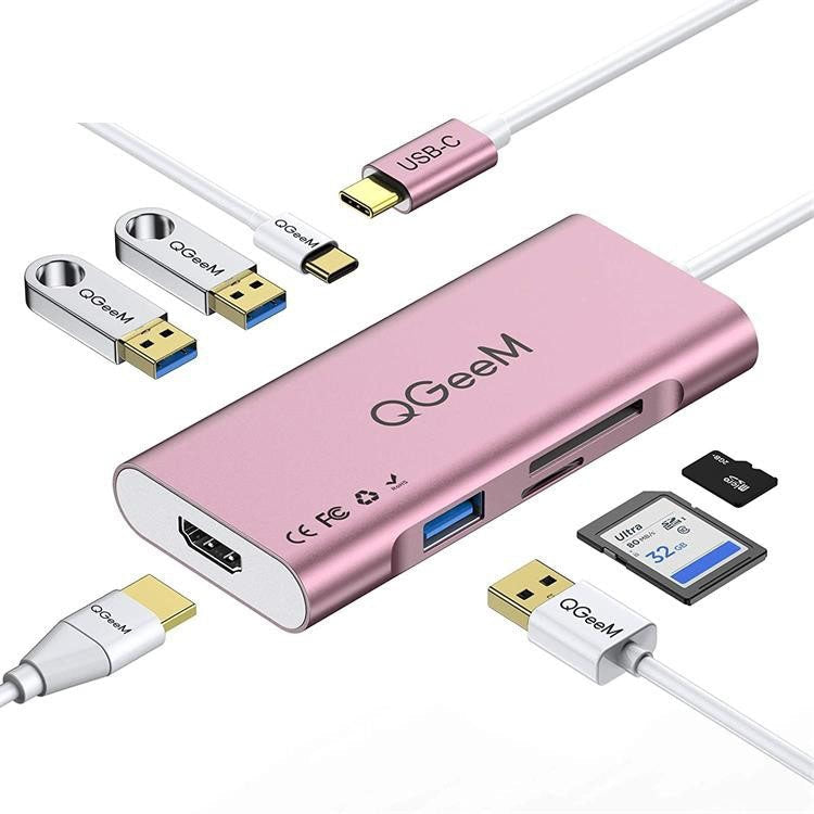 QGeeM 7 In 1 Type-C Extension HUB Adapter with HDMI, 4K, and PD Support