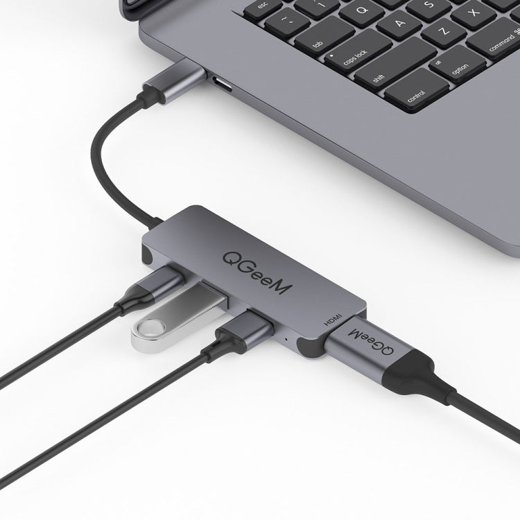 QGeeM UH04-1 4 In 1 USB 3.0 Multifunction Type-C Extension HUB Adapter(Silver Gray)