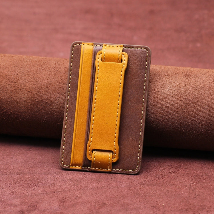 Leather Phone Card Sleeve with Wrist Pull Strap Holder - Set of 2 (Brown)