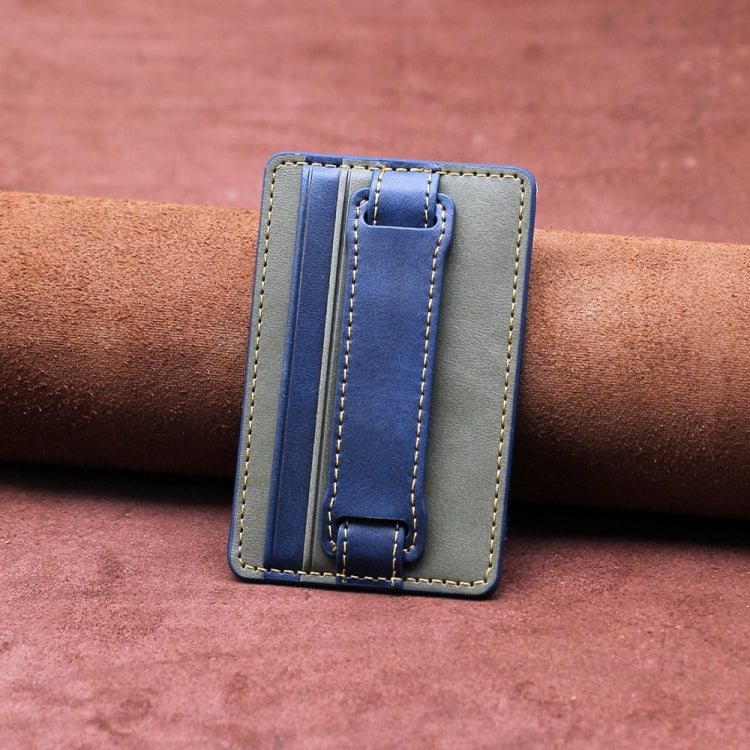 Leather Phone Card Sleeve with Wrist Pull Strap Holder (Blue)