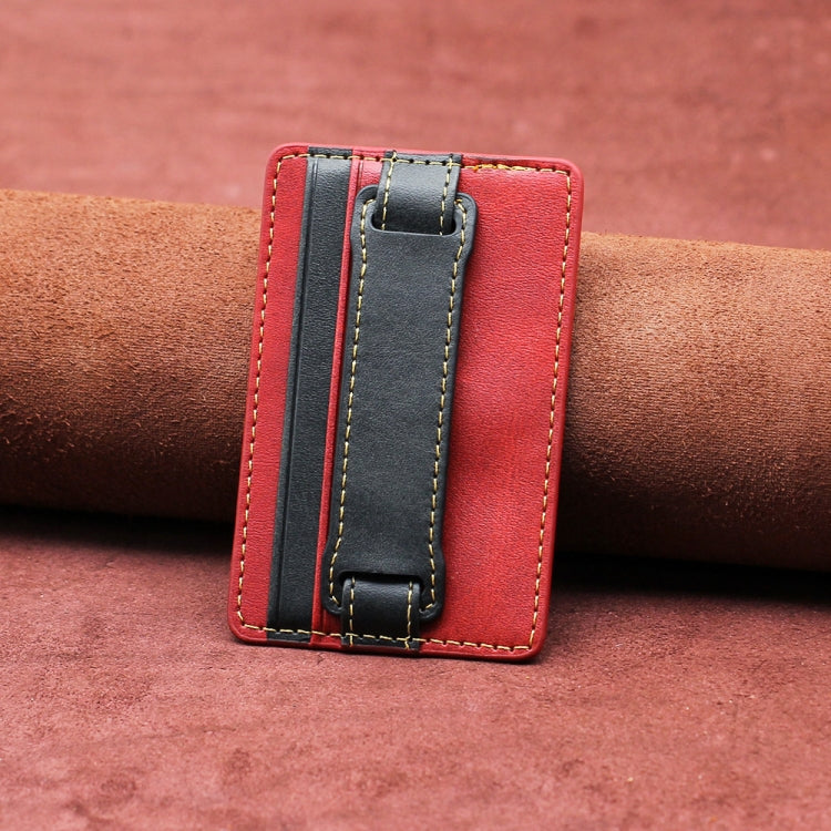 Leather Phone Card Sleeve with Finger Ring Holder-Red