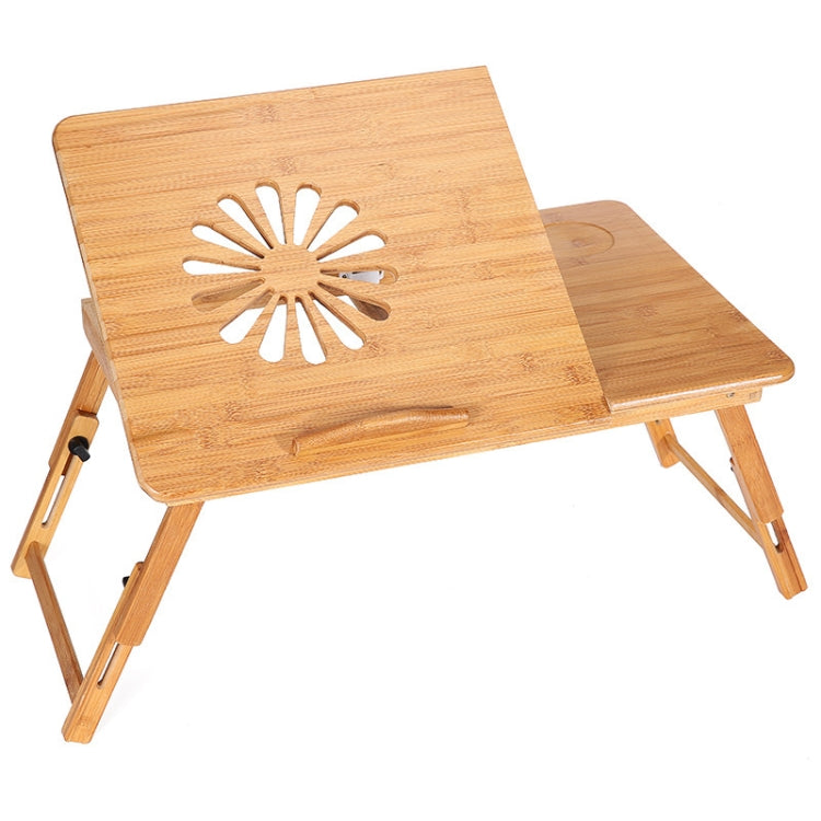 Foldable Bamboo Laptop Desk with Sunflower Pattern and Drawer