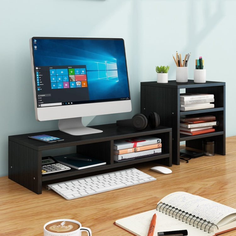 Computer Elevated Rack Monitor Bracket Storage Rack, Double Layer+Three Layers, Black Walnut Finish
