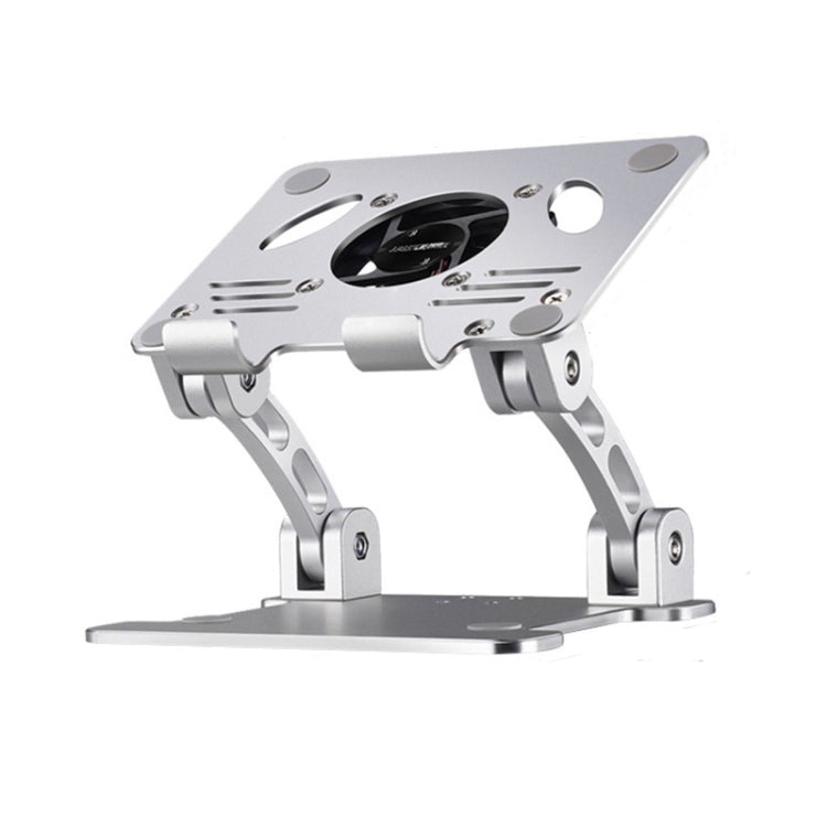 Laptop and Tablet Stand with Dual Rods, Folding Design, and Cooling Fan (Silver)