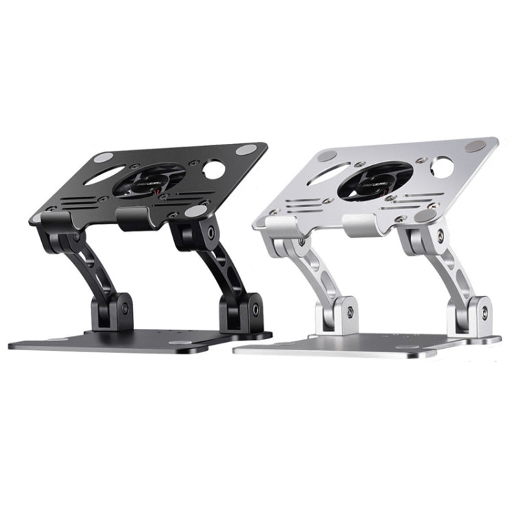 Laptop and Tablet Stand with Dual Rods, Folding Design, and Cooling Fan (Silver)