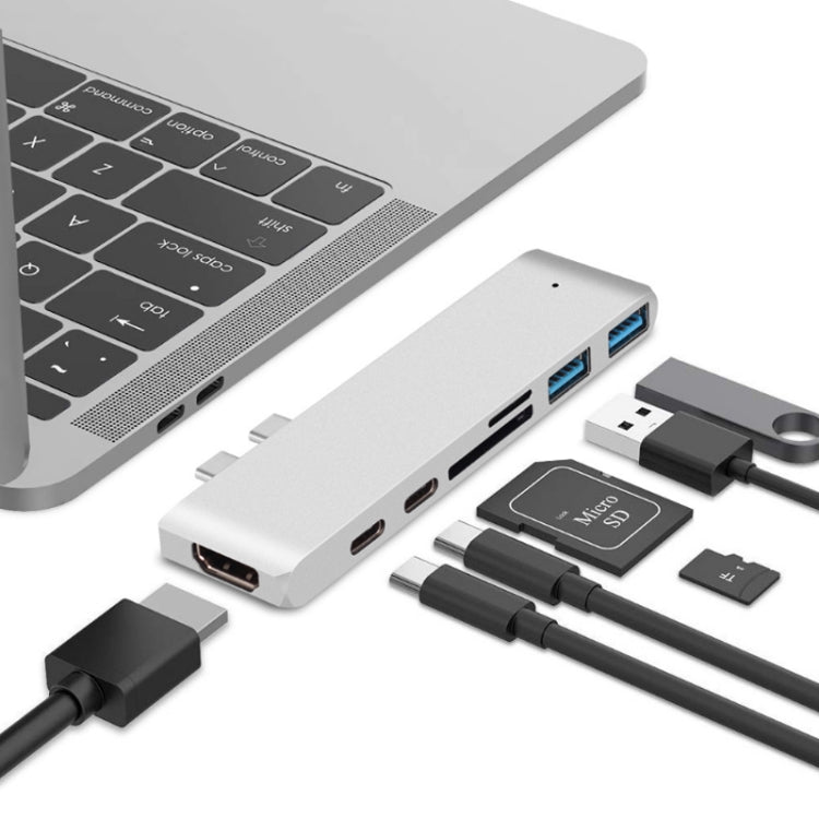 7 In 1 100W USB 3.1 To 20VPD+Card Reader Data+HUB+HDMI 4K Converter(Silver) - Versatile and Portable Connectivity Solution