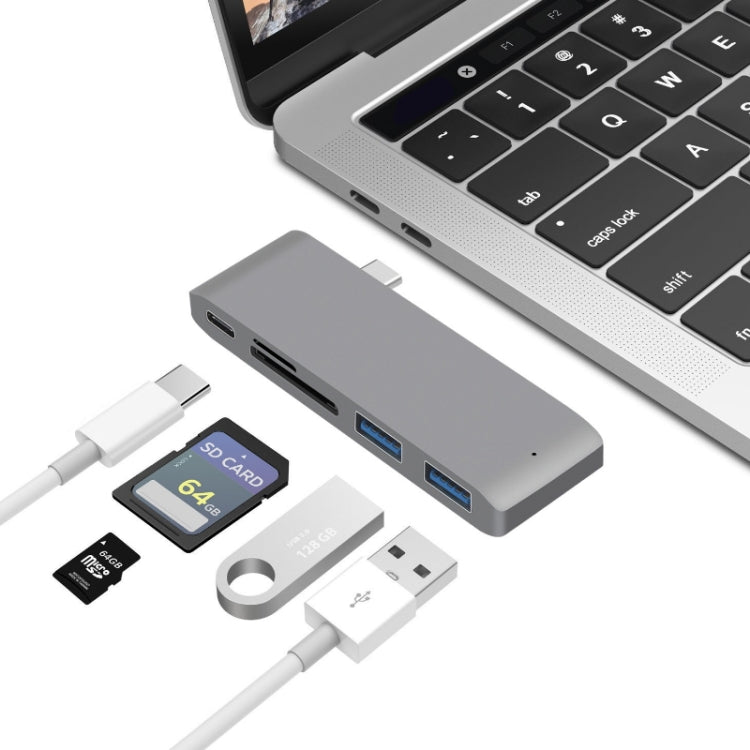 USB-C to HDMI Splitter Docking Station Card Reader, 5-in-1 Gray