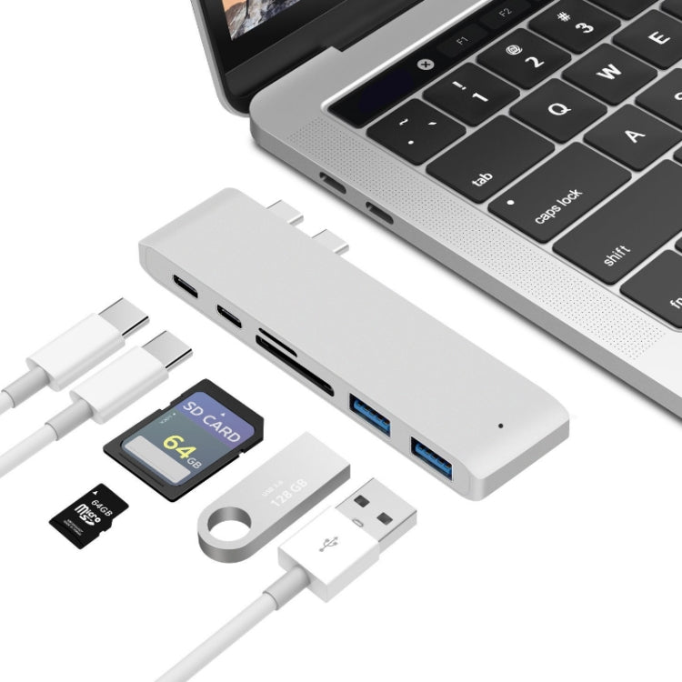 6-in-1 Silver USB-C To HDMI Splitter Docking Station Card Reader