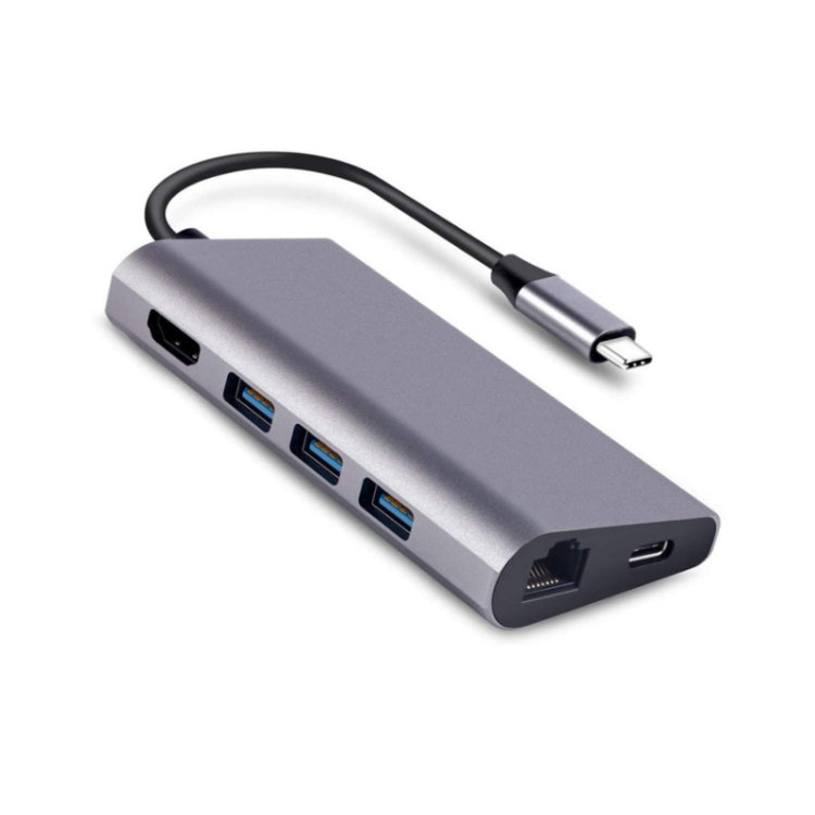 8 in 1 Type-C Docking Station with HDMI, RJ45 Network Port, and 3 USB 3.0 Ports (Gray)